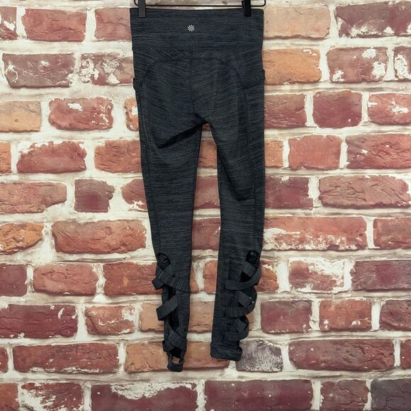 Athleta Pants Women's Small Gray White Heathered Gym Workout Lattice Leggings - Picture 2 of 9